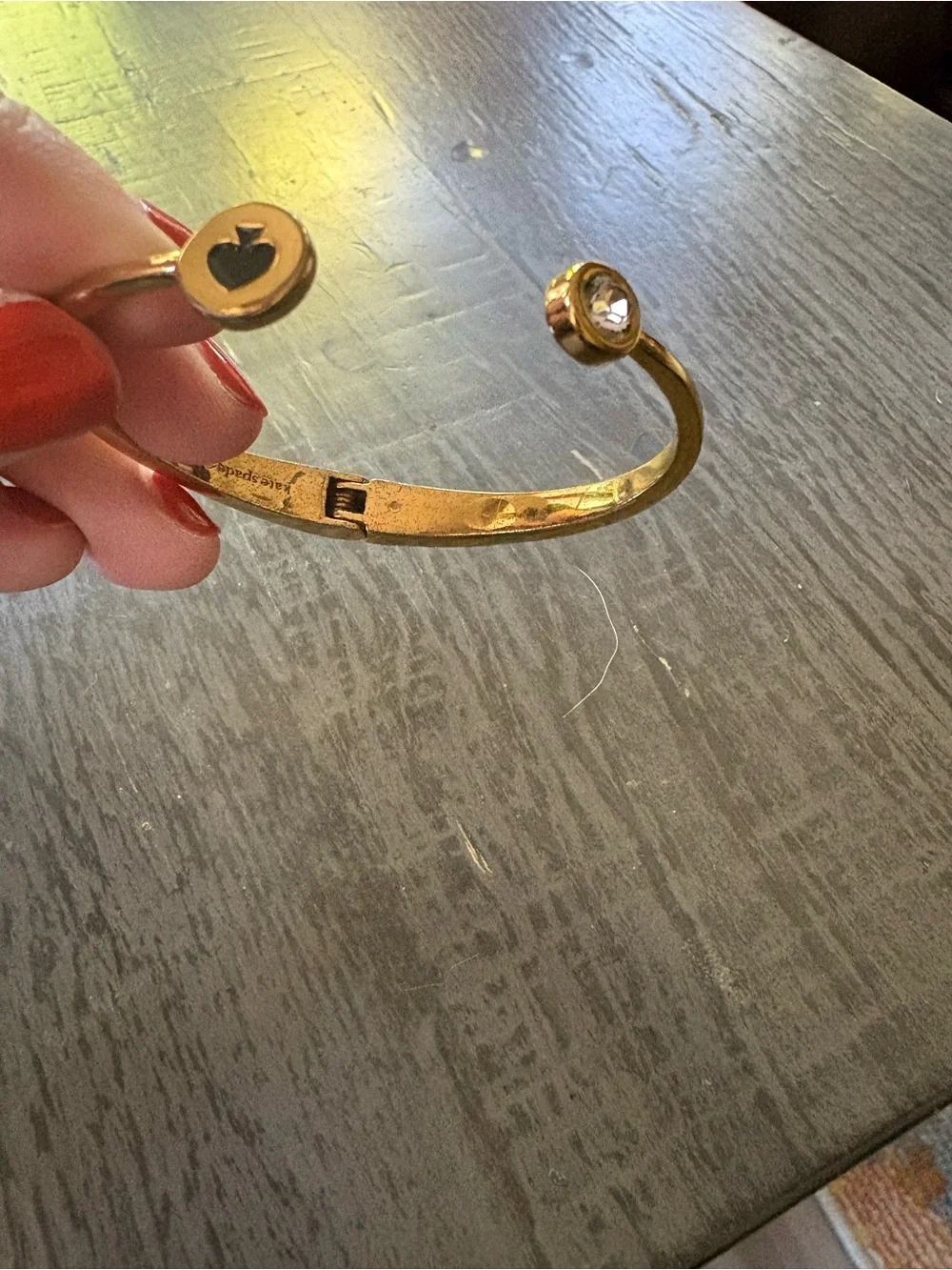 Kate Spade Gold-Tone Open Cuff Hinged Bracelet with Crystal Accent - Picture 2 of 4